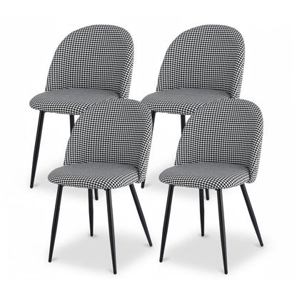 Erickson | Modern Houndstooth Linen Fabric Dining Chairs | Set of 4 | Houndstooth