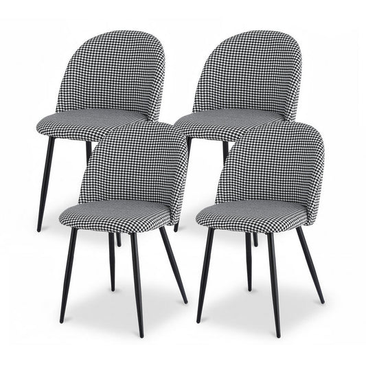 Erickson | Modern Houndstooth Linen Fabric Dining Chairs | Set of 4 | Houndstooth