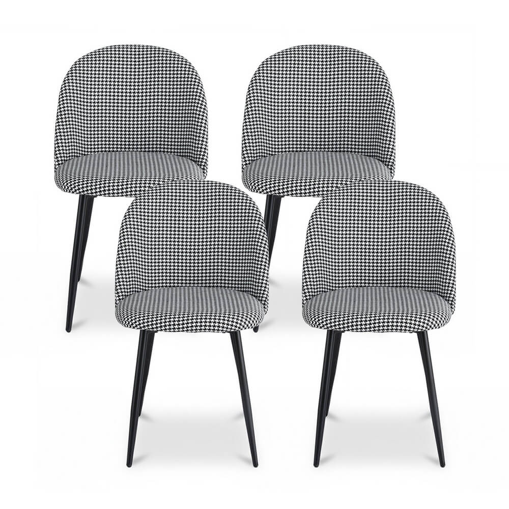 Erickson | Modern Houndstooth Linen Fabric Dining Chairs | Set of 4 | Houndstooth