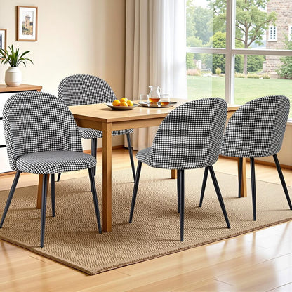 Erickson | Modern Houndstooth Linen Fabric Dining Chairs | Set of 4 | Houndstooth