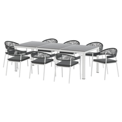 Esperance | Coastal Grey Rope White Steel 8 Seater Dining Table Set