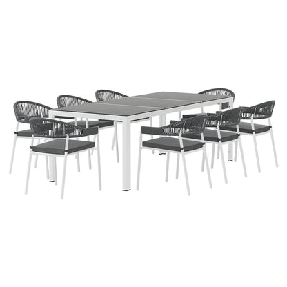 Esperance | Coastal Grey Rope White Steel 8 Seater Dining Table Set