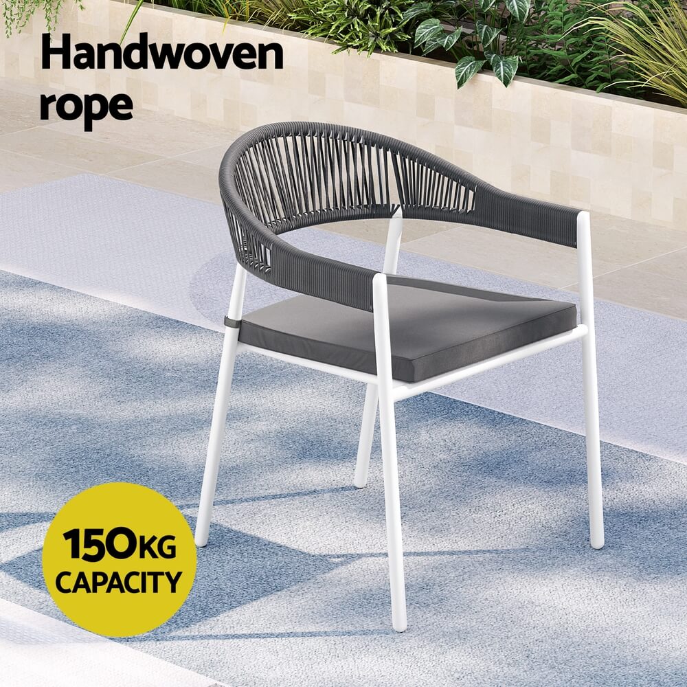 Esperance | Coastal Grey Rope White Steel 8 Seater Dining Table Set