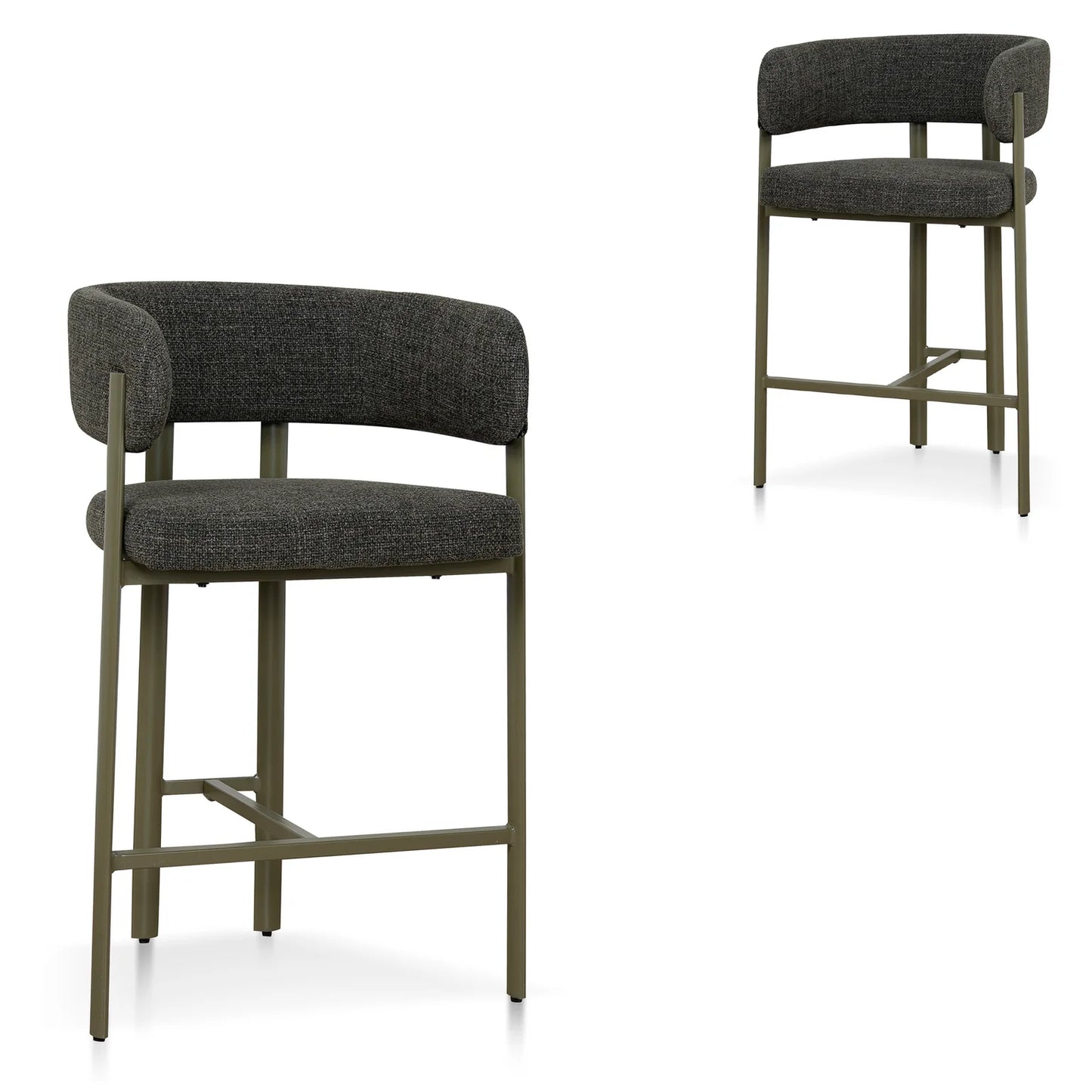 Everton | Modern Kaitoke Green Moss Brown Fabric Bar Stools With Arms | Set Of 2 | Green