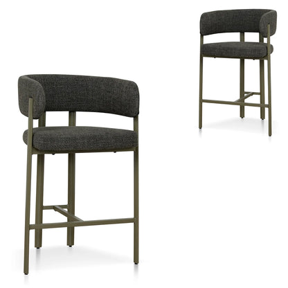 Everton | Modern Kaitoke Green Moss Brown Fabric Bar Stools With Arms | Set Of 2 | Green