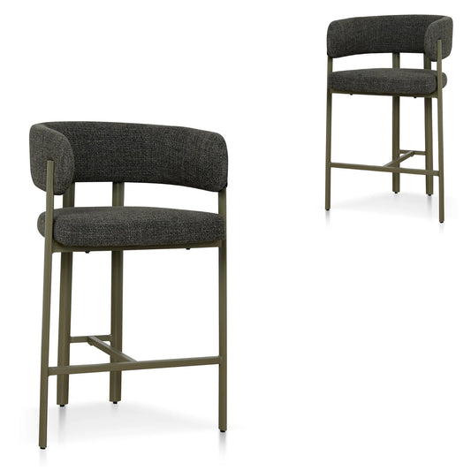 Everton | Modern Kaitoke Green Moss Brown Fabric Bar Stools With Arms | Set Of 2 | Green