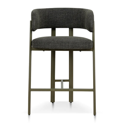 Everton | Modern Kaitoke Green Moss Brown Fabric Bar Stools With Arms | Set Of 2 | Green