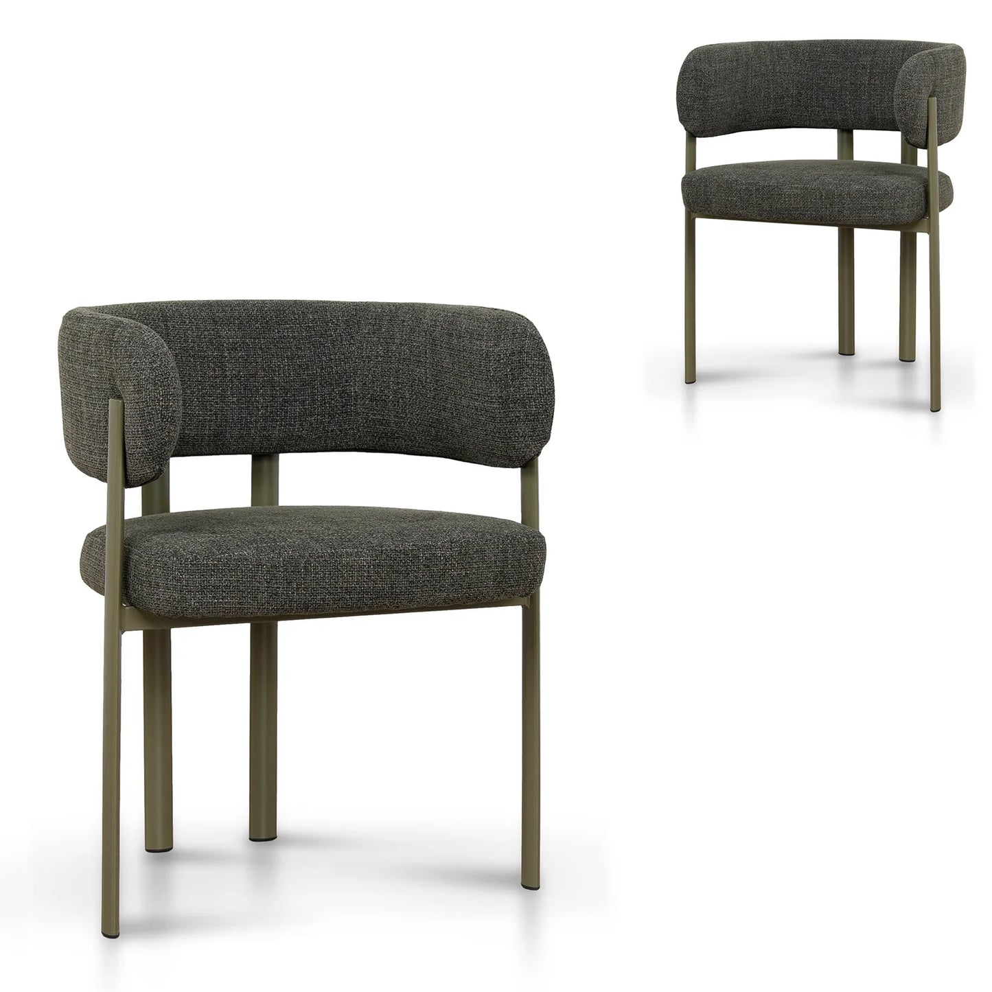Everton | Modern Kaitoke Green Moss Brown Fabric Dining Chairs With Arms | Set Of 2 | Green