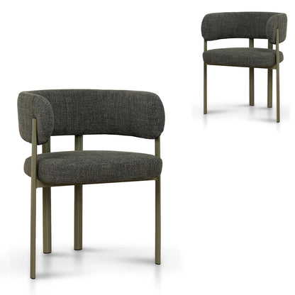 Everton | Modern Kaitoke Green Moss Brown Fabric Dining Chairs With Arms | Set Of 2 | Green