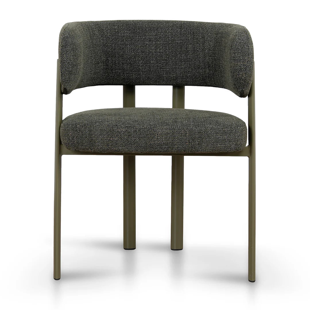 Everton | Modern Kaitoke Green Moss Brown Fabric Dining Chairs With Arms | Set Of 2 | Green
