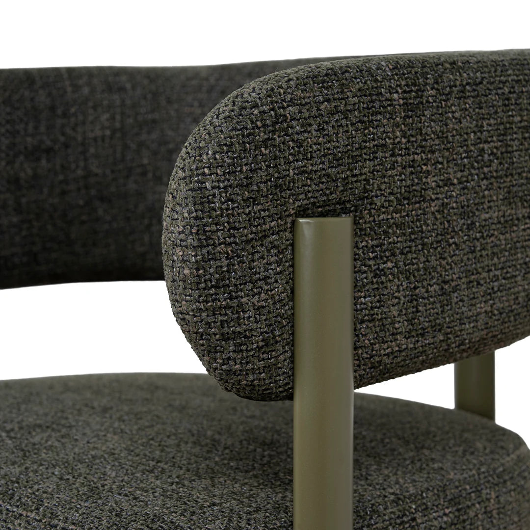 Everton | Modern Kaitoke Green Moss Brown Fabric Bar Stools With Arms | Set Of 2 | Green