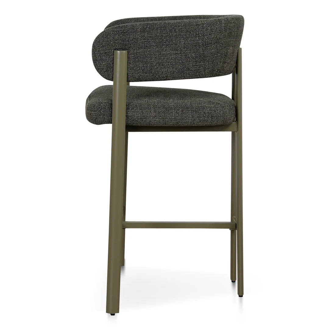 Everton | Modern Kaitoke Green Moss Brown Fabric Bar Stools With Arms | Set Of 2 | Green