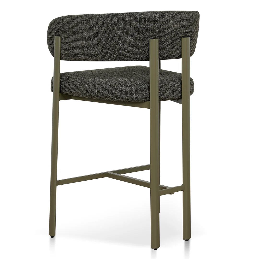 Everton | Modern Kaitoke Green Moss Brown Fabric Bar Stools With Arms | Set Of 2 | Green
