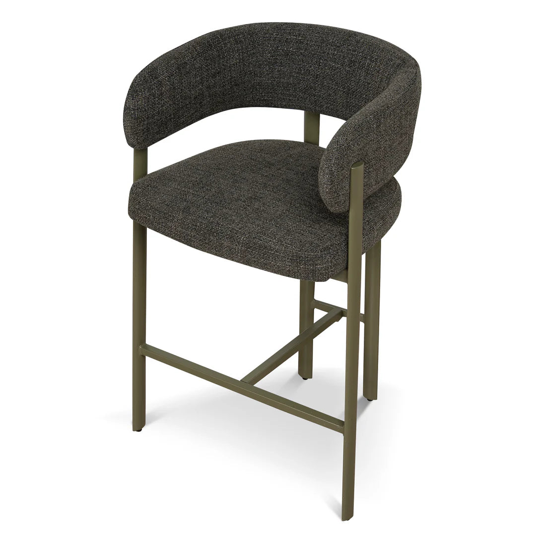 Everton | Modern Kaitoke Green Moss Brown Fabric Bar Stools With Arms | Set Of 2 | Green
