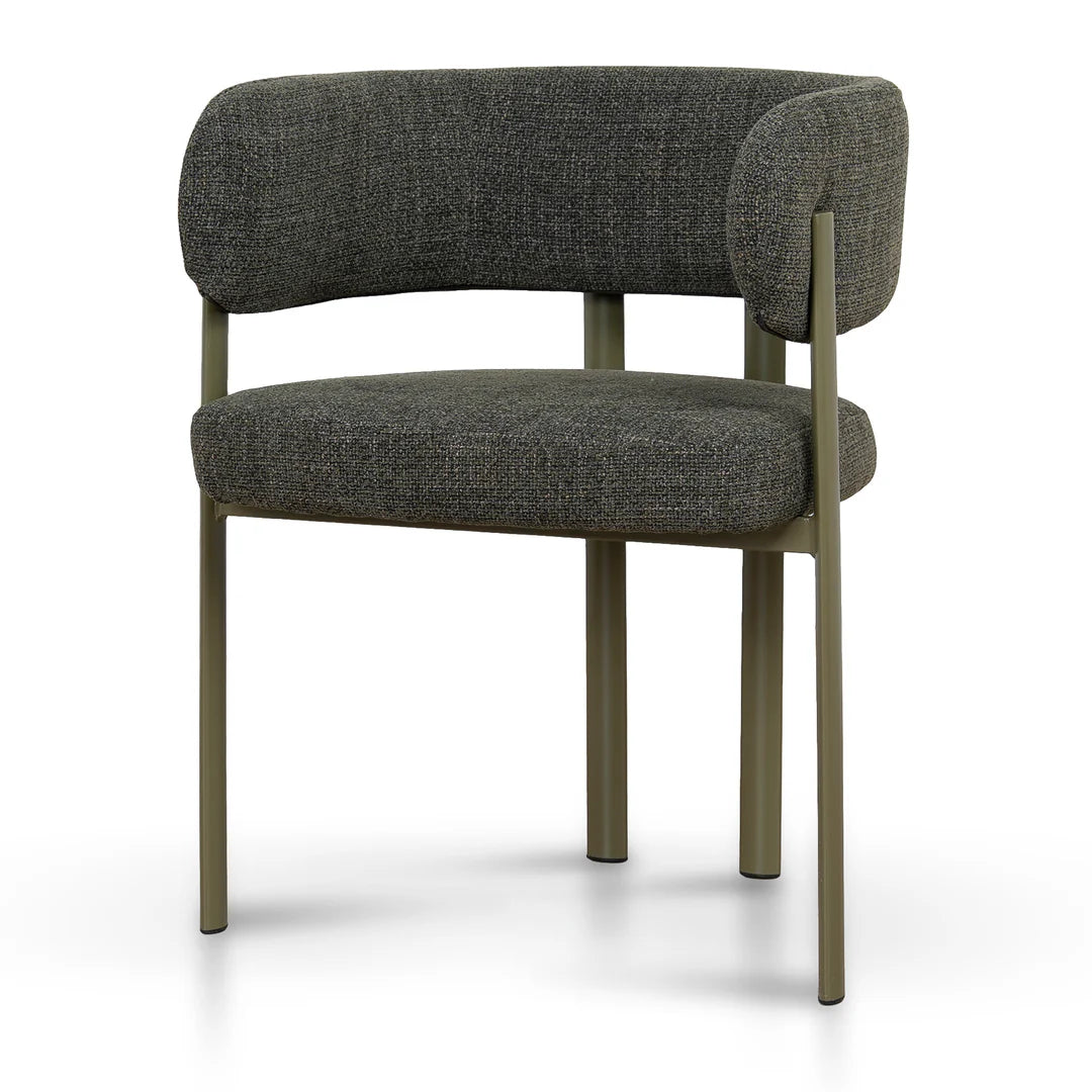 Everton | Modern Kaitoke Green Moss Brown Fabric Dining Chairs With Arms | Set Of 2 | Green