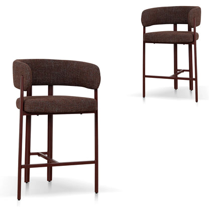 Everton | Modern Kaitoke Green Moss Brown Fabric Bar Stools With Arms | Set Of 2 | Brown