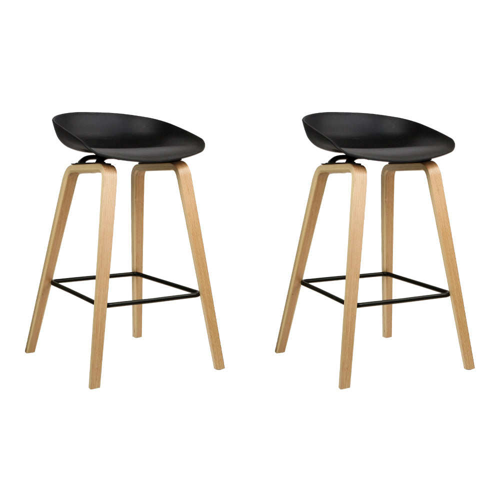 Evoka | 67cm Modern Black Plastic Wooden Bar Stools | Set Of 2