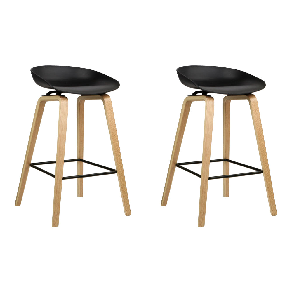 Evoka | 67cm Modern Black Plastic Wooden Bar Stools | Set Of 2