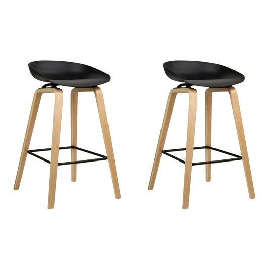 Evoka | 67cm Modern Black Plastic Wooden Bar Stools | Set Of 2