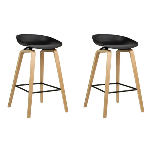 Evoka | 67cm Modern Black Plastic Wooden Bar Stools | Set Of 2