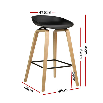 Evoka | 67cm Modern Black Plastic Wooden Bar Stools | Set Of 2