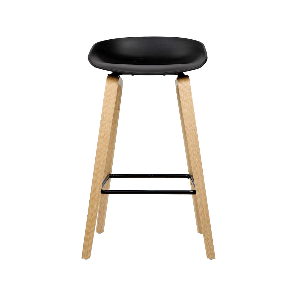 Evoka | 67cm Modern Black Plastic Wooden Bar Stools | Set Of 2