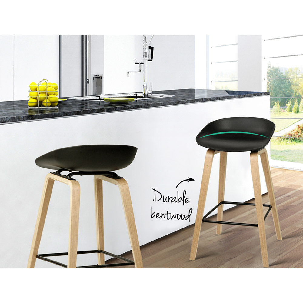 Evoka | 67cm Modern Black Plastic Wooden Bar Stools | Set Of 2