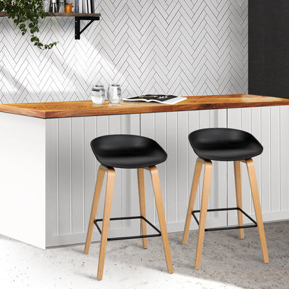 Evoka | 67cm Modern Black Plastic Wooden Bar Stools | Set Of 2