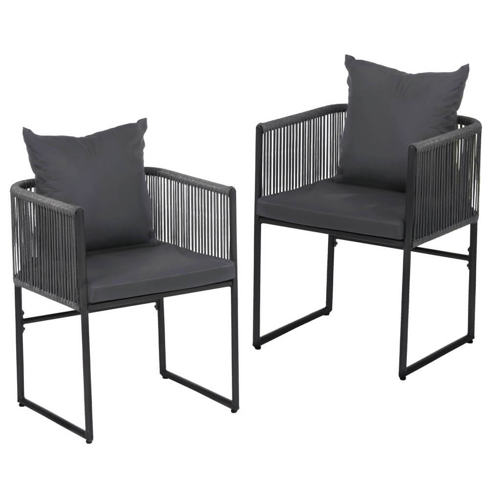 Fairhaven | Black Metal Outdoor Rope Outdoor Dining Chairs With Arms | Set Of 2 | Black
