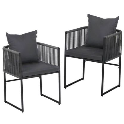 Fairhaven | Black Metal Outdoor Rope Outdoor Dining Chairs With Arms | Set Of 2 | Black