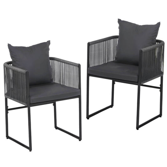 Fairhaven | Black Metal Outdoor Rope Outdoor Dining Chairs With Arms | Set Of 2 | Black