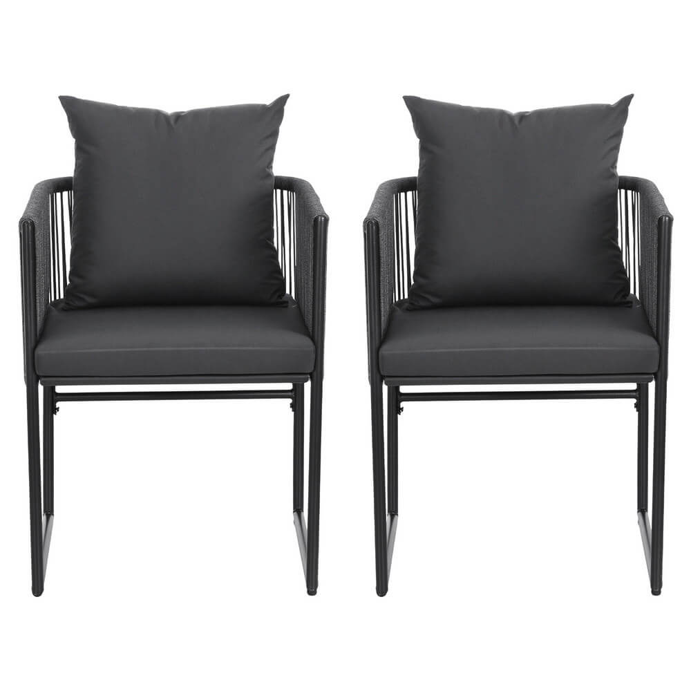 Fairhaven | Black Metal Outdoor Rope Outdoor Dining Chairs With Arms | Set Of 2 | Black