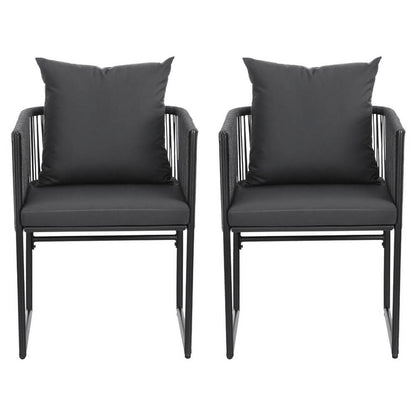 Fairhaven | Black Metal Outdoor Rope Outdoor Dining Chairs With Arms | Set Of 2 | Black