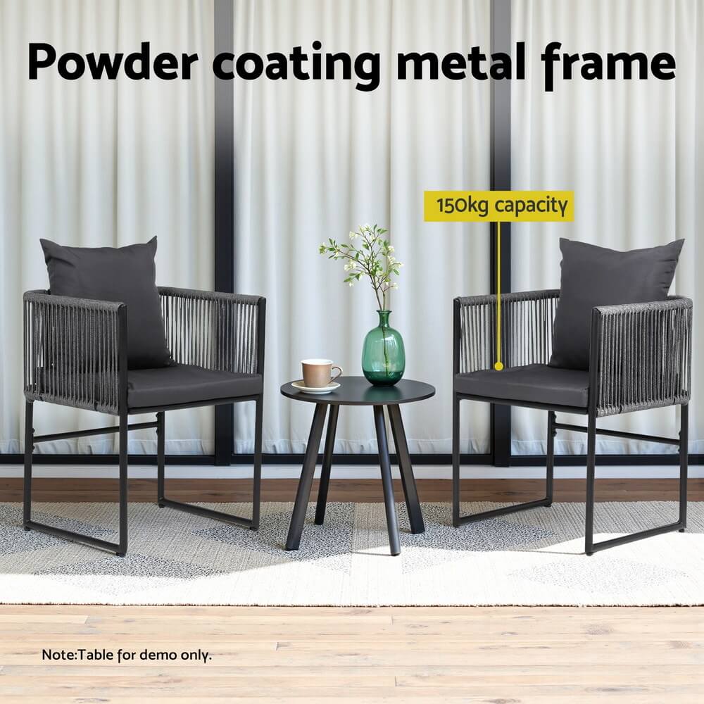 Fairhaven | Black Metal Outdoor Rope Outdoor Dining Chairs With Arms | Set Of 2 | Black