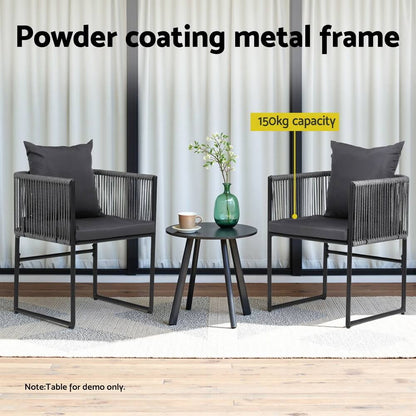 Fairhaven | Black Metal Outdoor Rope Outdoor Dining Chairs With Arms | Set Of 2 | Black