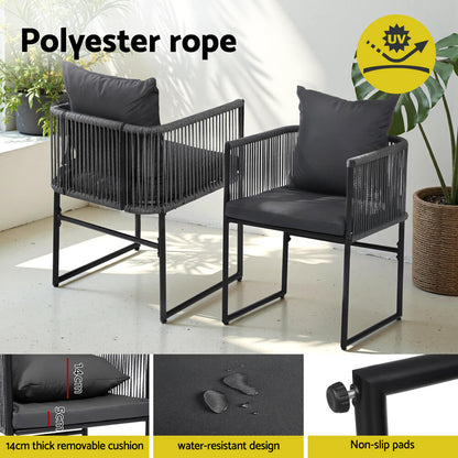 Fairhaven | Black Metal Outdoor Rope Outdoor Dining Chairs With Arms | Set Of 2 | Black