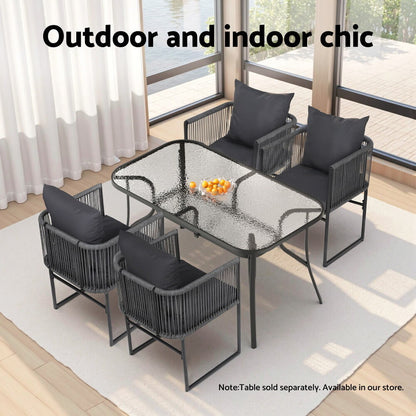 Fairhaven | Black Metal Outdoor Rope Outdoor Dining Chairs With Arms | Set Of 2 | Black