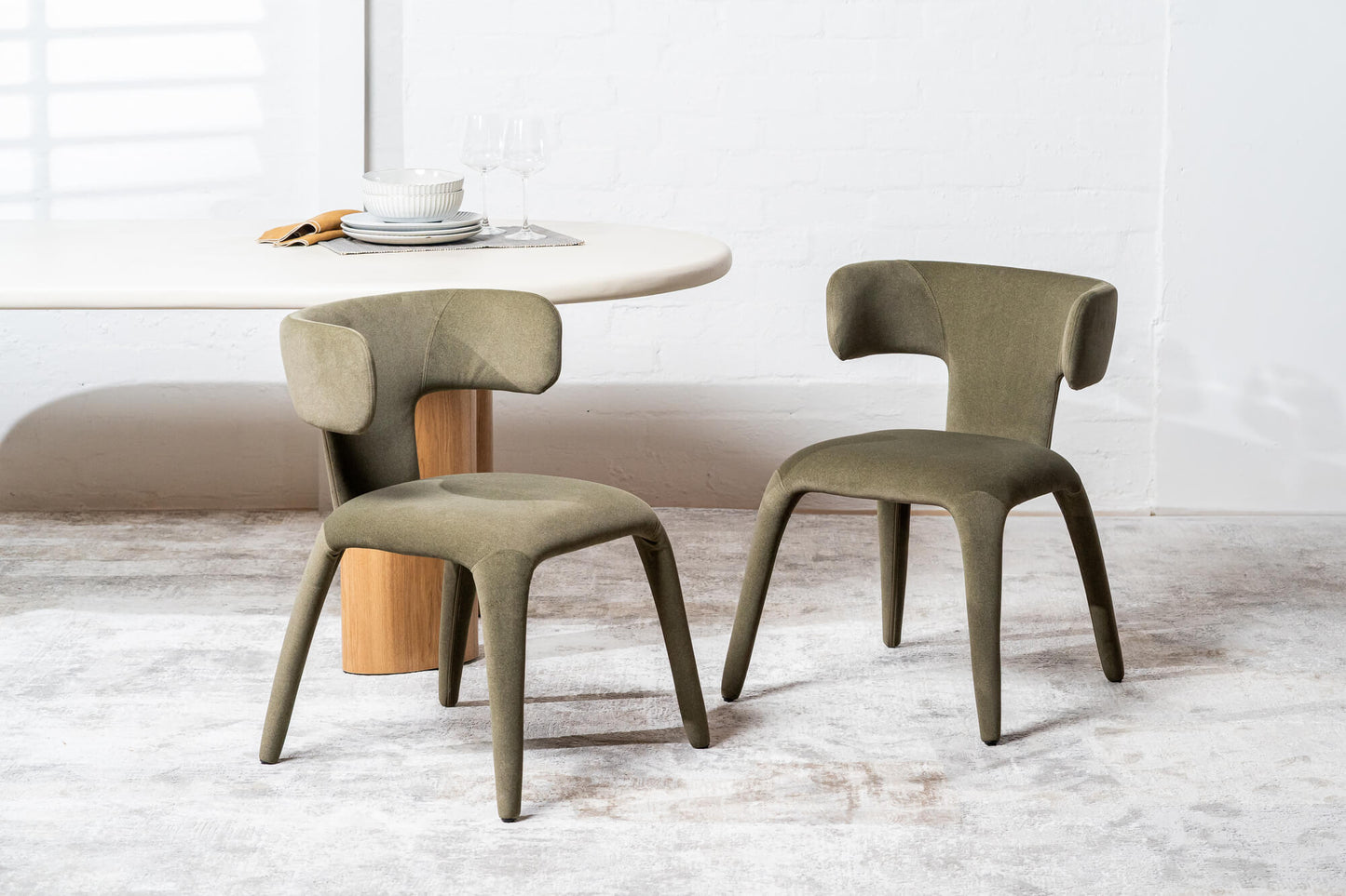 Fairlawn | Mid Century Rust Green Mohair Metal Dining Chairs | Green