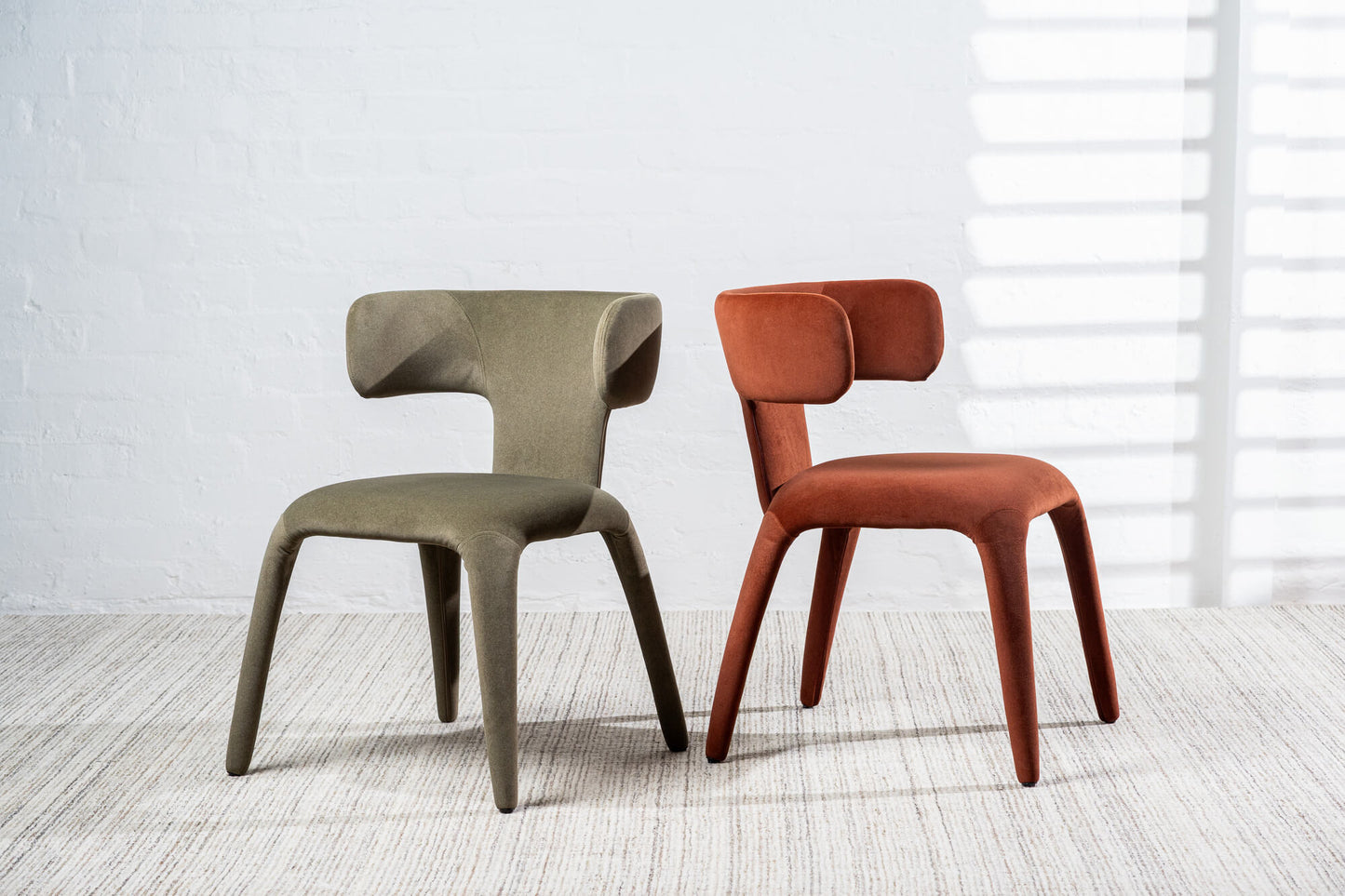 Fairlawn | Mid Century Rust Green Mohair Metal Dining Chairs | Green
