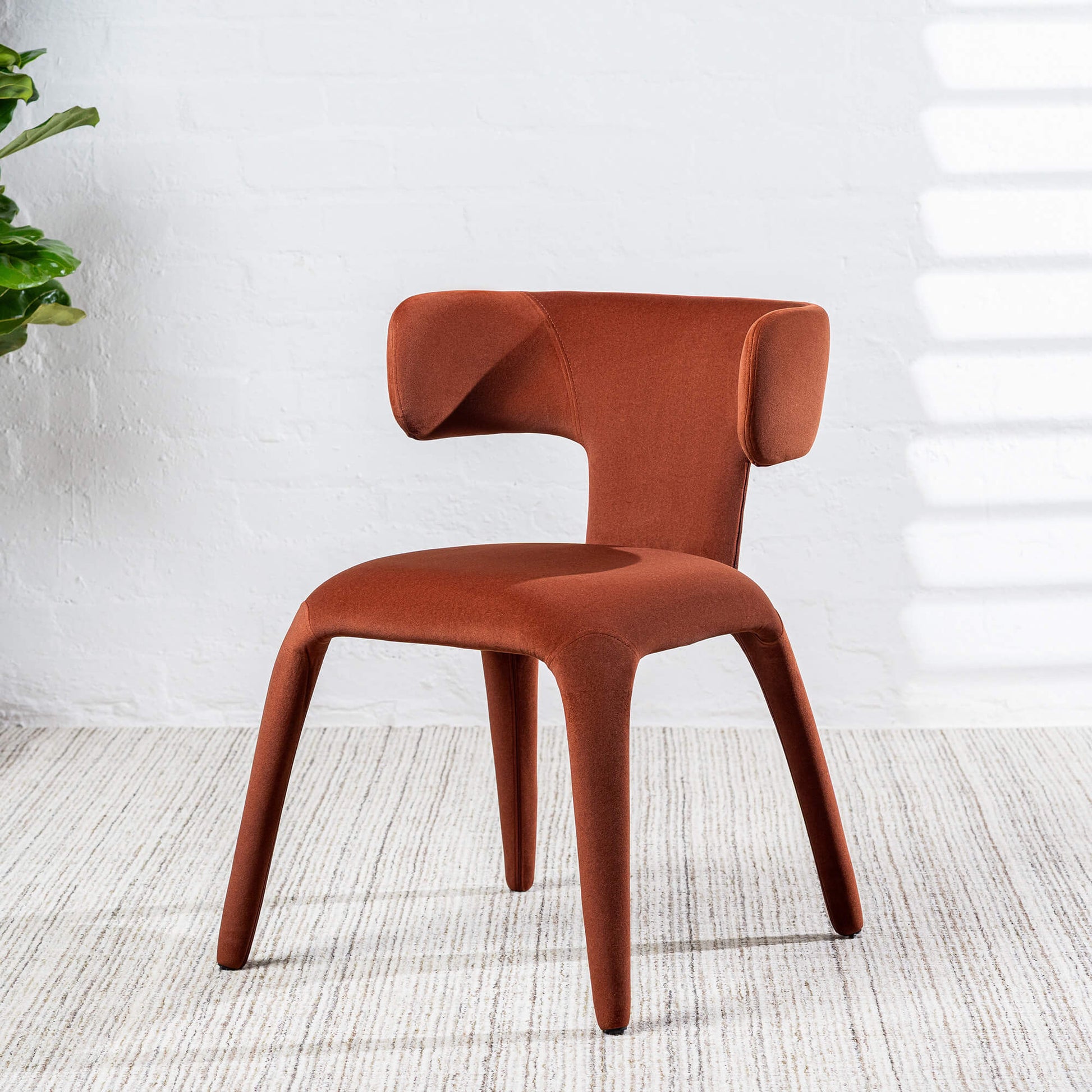 Fairlawn | Mid Century Rust Green Mohair Metal Dining Chairs | Rust
