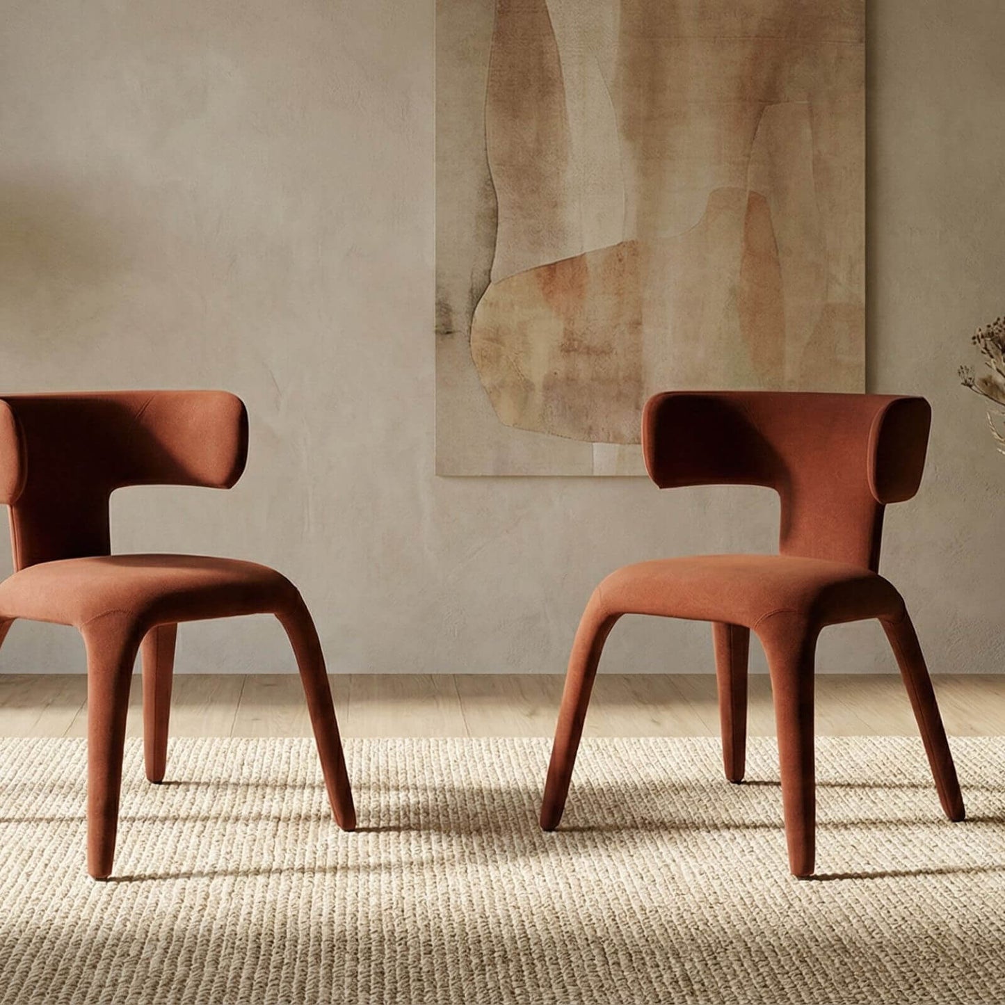 Fairlawn | Mid Century Rust Green Mohair Metal Dining Chairs | Rust