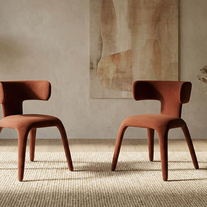 Fairlawn | Mid Century Rust Green Mohair Metal Dining Chairs | Rust