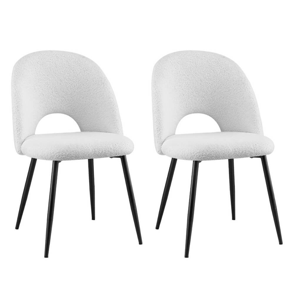 Fantome | Modern White Boucle Fabric Metal Dining Chairs Set Of 2 | White