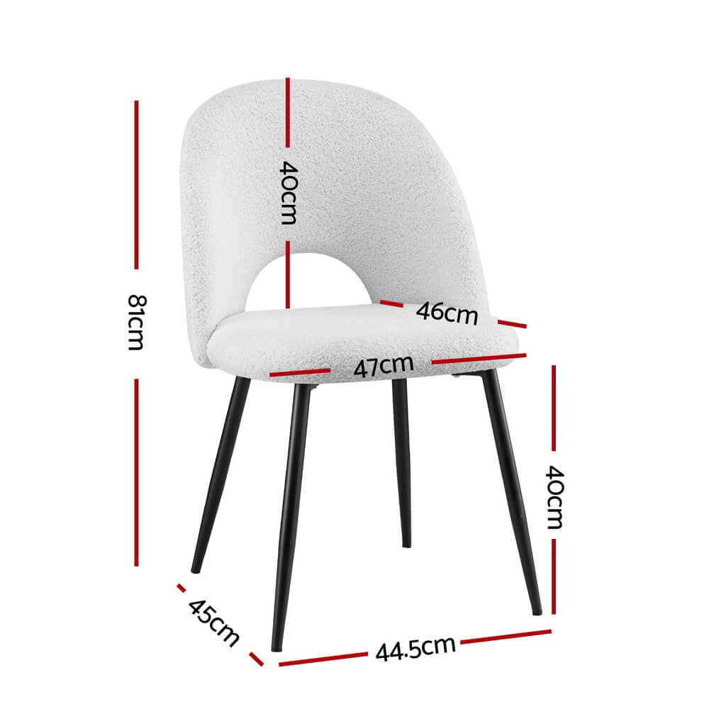 Fantome | Modern White Boucle Fabric Metal Dining Chairs Set Of 2 | White
