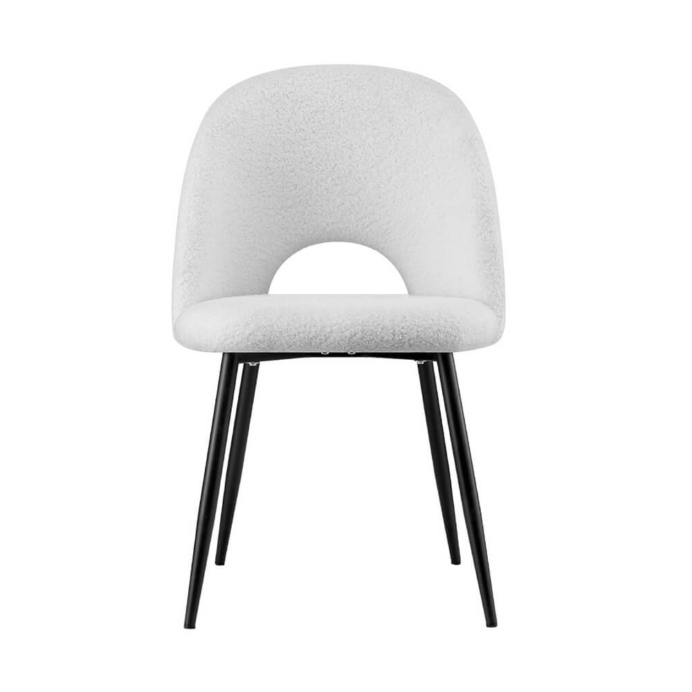 Fantome | Modern White Boucle Fabric Metal Dining Chairs Set Of 2 | White