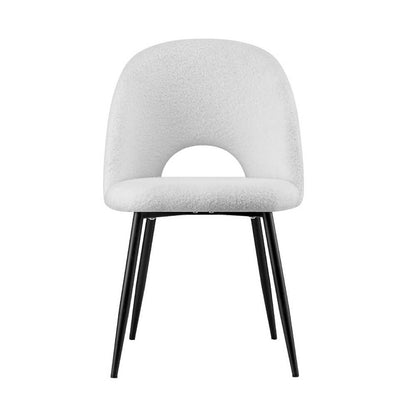 Fantome | Modern White Boucle Fabric Metal Dining Chairs Set Of 2 | White