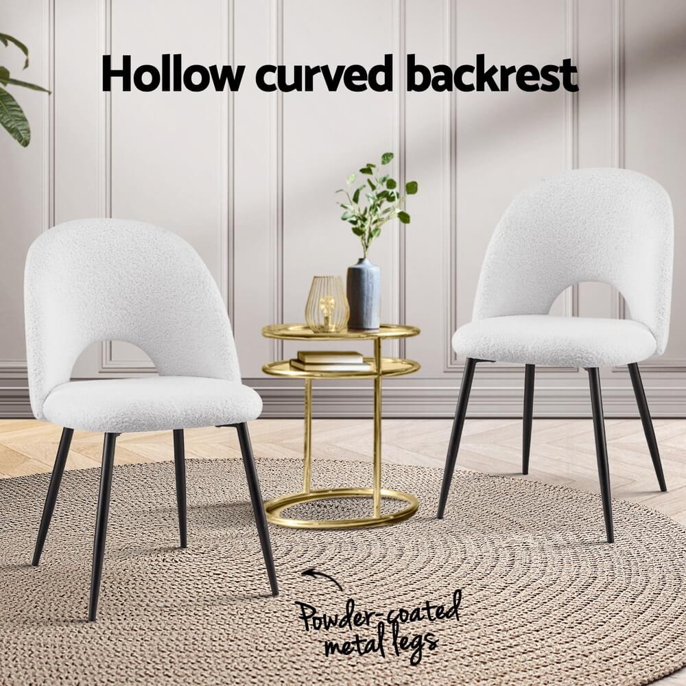 Fantome | Modern White Boucle Fabric Metal Dining Chairs Set Of 2 | White
