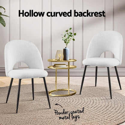 Fantome | Modern White Boucle Fabric Metal Dining Chairs Set Of 2 | White