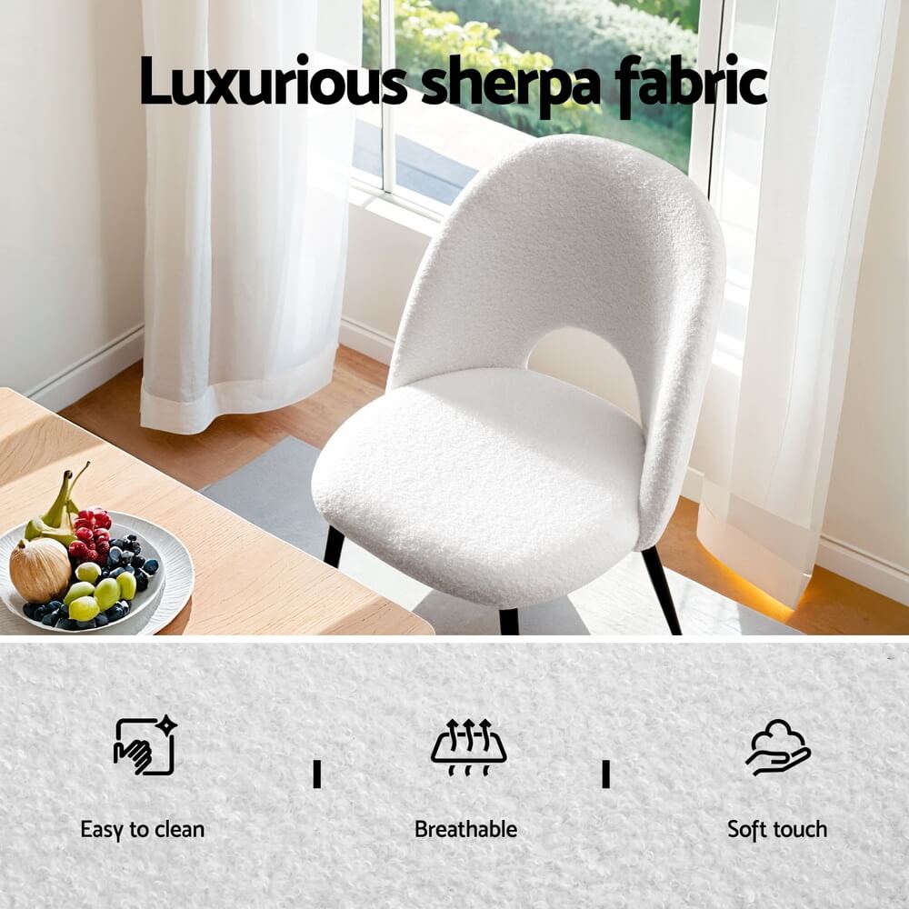 Fantome | Modern White Boucle Fabric Metal Dining Chairs Set Of 2 | White