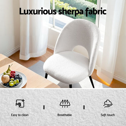 Fantome | Modern White Boucle Fabric Metal Dining Chairs Set Of 2 | White